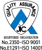 日本検査キューエイ(JICQA)登録マーク 「№2350-ISO 9001」「№E1291-ISO 14001」